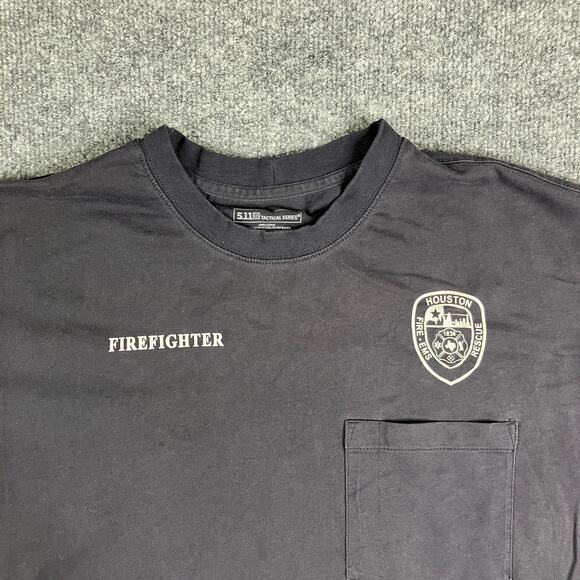 5.11 Tactical T-Shirt Mens L Black Houston Firefighter Short Sleeve Pocket - Picture 5 of 9